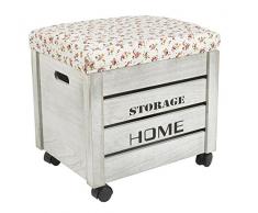 ts-ideen Hocker auf Rollen Shabby Weiß mit Sitzkissen und Stauraum Aufdruck Wohnzimmer Bad Schlafzimmer Kinderzimmer Büro