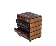 Kleinmöbel, HY1G018 Kommode, schweres Regal im Buchlook, Teeschrank, Holz Telefontisch, Kommode, jedes Buch ist eine Schublade, 5 Schubladen, Flurkommode, Tisch, im Vintage Shaby Look, Antikoptik, Holz, Maritim, Deko, Hochwertig,