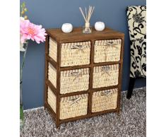 Landhaus Kommode Bad Flur Regal Schrank Natur Braun im Shabby Vintage Look mit 6 Körben für Flur Wohnzimmer Kinderzimmer Bad oder Diele