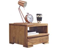 WOHNLING Nachttisch Massiv-Holz Sheesham Nacht-Kommode 30 cm 1 Schublade Ablage Nachtschrank Landhaus-Stil Echt-Holz Nachtköstchen dunkel-braun Nacht-Konsole Natur-Produkt Schlafzimmer-Möbel Unikat