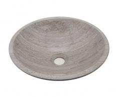 Waschbecken Waschschale Material 100% Marmor, Aufsatzwaschbecken Handwaschbecken Naturstein, rund, Farbe: Hellgrau-Braun mit Maserung, Durchmesser 33cm