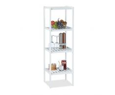 Relaxdays Bambus Badregal mit 4 Ablageflächen, HxBxT: 110 x 34,5 x 33 cm, hohes Standregal, freistehend, Holzregal, weiÃ
