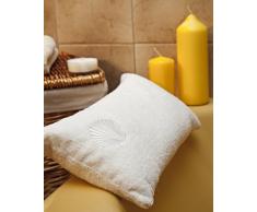 Nackenkissen mit Saugnäpfen als Reisekissen oder Wannenkissen aus weichem Microfaser Kissen für Badewanne Aufschrift Wellness Weiss