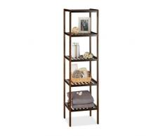 Relaxdays Bambus Badregal mit 5 Ablageflächen, HxBxT: 139,5 x 34,5 x 33 cm, hohes Standregal, Holzregal, dunkelbraun
