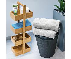 Relaxdays Bambus Badregal H x B x T: 75 x 25 x 18 cm Praktisches Badezimmerregal als Ablageständer mit 4 Körben als Bambus-Butler Korbregal aus natürlichem Holz für Badezimmer und Feuchträume, natur