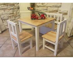 Best of JAM® Kindersitzgruppe aus europäischem Kiefernholz MASSIVHOLZ 1 Tisch 2 Stühle 1 Kindersitzbank mit Deckelbremse und Stauraum (NATUR/ WEIß)