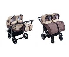 Clamaro 2 in 1 Gemini 2016 Kombi Zwillingskinderwagen System mit 2x Babywanne, 2x Buggy, braun creme