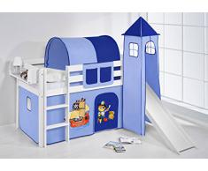 Lilokids Spielbett JELLE Pirat Blau - Hochbett - weiß - mit Turm, Rutsche und Vorhang