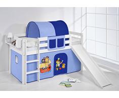 Lilokids Spielbett JELLE 90 x 190 cm Pirat Blau - Hochbett - weiß - mit Rutsche und Vorhang