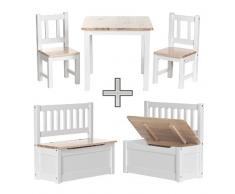 Impag Kindersitzgruppe aus Kiefer Massivholz 1 x Tisch, 2 x Stühle, 1 Truhenbank mit Deckelbremse