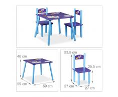 Relaxdays Kindersitzgruppe FUNNY Weltraum-Motiv, 1 Tisch, 2 Stühle, Holz, Kindertischgruppe für Jungen, blau / lila