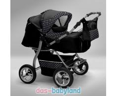 Akjax Gemini Zwillingskinderwagen - Geschwisterwagen - Zwillingsbuggy - Babyschale - Nr.16 schwarz / schwarze Punkte weiss