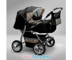 Akjax Gemini Zwillingskinderwagen - Geschwisterwagen - Zwillingsbuggy - Nr.06 schwarz / leopard