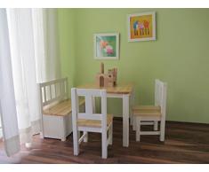 Best of JAM® Kindersitzgruppe 1x Kindertisch 2x Kinderstuhl 1x Kindersitzbank mit Deckelbremse NATUR weiß NEU