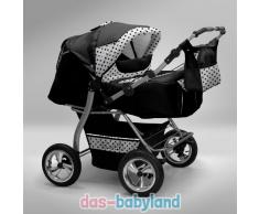 Akjax Gemini Zwillingskinderwagen - Geschwisterwagen - Zwillingsbuggy - Nr.31 schwarz / weiss Punkte schwarz