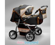 Akjax Gemini Zwillingskinderwagen - Geschwisterwagen - Zwillingsbuggy - Nr.35 graphit / beige / orange
