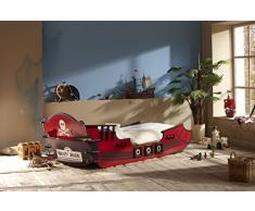 Demeyere 249501 Piraten Bett, Crazy Shark, MDF, 90 x 190 / 200 cm, rot