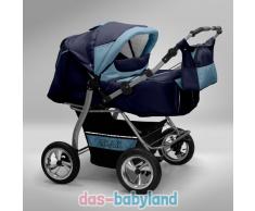 Akjax Gemini Zwillingskinderwagen - Geschwisterwagen - Zwillingsbuggy - Nr.36 dunkelblau / himmelblau