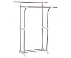 WOLTU SR0001 Kleiderständer Garderobenständer , 165x43x161cm , Teleskop Wäscheständer auf Rollen , mit 2 Stangen , ausziehbar , Creme Weiss