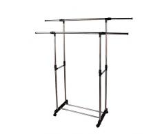 Yosoo Rollkleiderständer Garderobenständer Kleiderständer Wäscheständer Kleiderwagen mit 2 Kleiderstangen Rollbar Ausziehbar - Höhe: ca. 80 bis 155cm (verstellbar)