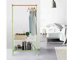 Lifewit Kleiderständer Rollgarderobe Garderobenwagen Kleiderwagen Multifunktional Garderobenständer Kleiderstange Standgarderobe mit 2 Schuhablage 4 Kleiderhaken mit Rollen