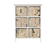 ts-ideen Landhaus Kommode Sideboard Schrank Holz Weiß Aufbewahrung 6 Schubladen Stoff Flur Wohnzimmer Schlafzimmer Büro Diele