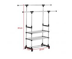 Kleiderständer Doppelstange verstellbar Kleiderwagen Garderobe Rollbar +2 Ablage