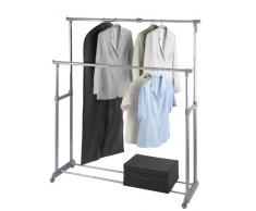 WENKO 4364500100 Kleiderständer Twin Bars - 2 Kleiderstangen,1 Ablage, höhenverstellbar, 4 Rollen, verchromtes Metall, 95-163 x 98-168 x 44 cm, Chrom
