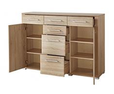 Kommode Anrichte Sideboard Highboard Beistellkommode Schrank Diele Davenport II (Sonoma-Eiche hell NB/Sonoma-Eiche hell MDF)
