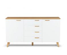 KONSIMO - FRISK, Kommode, Profi Lieferservice!, skandinavisch, Sideboard, Dielenkommode, Alpinweiß matt und Eiche Natura Nachbildung