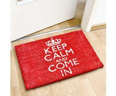 Relaxdays FuÃmatte Kokos Spruch KEEP CALM 40 x 60cm Kokosmatte mit rutschfester PVC Unterlage FuÃabtreter aus Kokosfaser als Schmutzfangmatte und Sauberlaufmatte FuÃabstreifer für AuÃen und Innen, rot