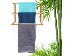 Relaxdays Wandhandtuchhalter Bambus mit 3 Handtuchstangen HBT 38 x 44 x 20 cm Handtuchhalter zur Wandmontage als Wandgarderobe oder Kleiderstange im Bad als Alternative zum Herrendiener, natur
