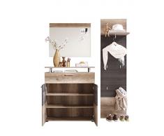 trendteam PL91558 Garderoben Set Garderobe 3-tlg. Eiche Nachbildung, Absetzung dunkelbraun, BxHxT 155x191x37 cm