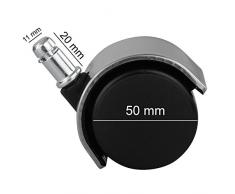 AMSTYLE Hartbodenrollen 5er Set Rollen für Bürostuhl Schwarz Stift 11mm/Durchmesser 50mm Parkettrollen für Parkett Laminat Linoleum Drehstuhlrollen Stuhlrollen für harte Böden