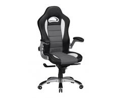 AMSTYLE Bürostuhl RACING Bezug Kunstleder Schwarz Design Schreibtischstuhl X-XL 120 kg Chefsessel höhenverstellbar Drehstuhl ergonomisch mit Armlehnen Racer hohe Rücken-Lehne Wippfunktion Race hoch