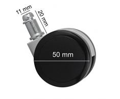 AMSTYLE Hartbodenrollen 5er Set Rollen für Bürostuhl Schwarz Stift 11mm/Durchmesser 50mm Parkettrollen für Parkett Laminat Linoleum Drehstuhlrollen Stuhlrollen für harte Böden