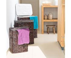 Relaxdays Wäschekorb 3er Set geflochten Rattan eckig HBT 54,5 x 45,5 x 33,5 cm stapelbare Wäschetruhe mit herausnehmbarem Wäschesack waschbar Wäschebox ca. 69 L Wäschesammler atmungsaktiv, schokobraun