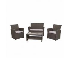 Siena Garden 254867 Lounge-Set Vegas 2x Sessel, 1x Bank, 1x Tisch Stahl-Gestell Gardino®-Geflecht grau inkl.Kissen grau, Glasplatte klar