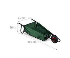 Relaxdays Schubkarre faltbar, groß, 90 l, bis 30 Kg, Stahl, Polyester, HxBxT 30 x 66 x 160 cm, Faltschubkarre, zum Aufhängen, grün