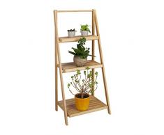Relaxdays Blumentreppe innen, 3 Stufen, Bambus, klappbar, Leiterregal, Pflanzenregal, H x B x T 99 x 45 x 32 cm, Holz, natur