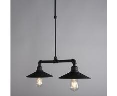 QAZQA Industrie / Klassisch / Antik / Landhaus / Vintage / Rustikal / Pendelleuchte / Pendellampe / Hängelampe 2 flammig Laser schwarz Metall Rund / Länglich / LED geeignet E27 Max. 2 x 60 Watt