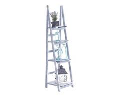 CLP Leiterregal, Treppenregal ALMA, 4 Böden, dekoratives Holz-Regal 150 x 40 x 40 cm grau