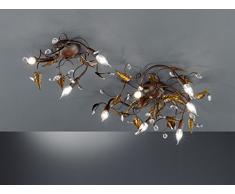 Honsel Leuchten 21863 Honsel Deckenleuchte rostfarbig antik, Blattdekor goldfarbig Glasbehang klar