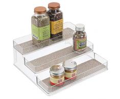 mDesign Gewürzregal, Organizer für Küche, Speisekammer, Schrank, Arbeitsplatten - Breit, Durchsichtig/Metallic