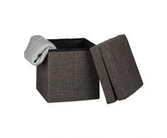 Relaxdays Faltbarer Sitzhocker mit Lehne HBT 73 x 38 x 38 cm stabiler Sitzcube mit praktischer FuÃablage als Sitzwürfel und Sitzbank Leinen als Aufbewahrungsbox und Deckel zum Abnehmen, braun