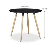 Relaxdays Runder Esstisch ARVID, Holz, HxD: 74 x 90 cm, Beine natur, Gummi Untersetzer, schwarz