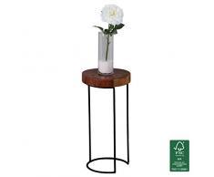 WOHNLING Beistelltisch Massiv-Holz Sheesham Wohnzimmer-Tisch Metallbeine Landhaus-Stil Baumstamm-Form Echt-Holz Natur-Produkt Couchtisch Modern Anstelltisch Unikat Telefontisch unbehandelt Tisch rund