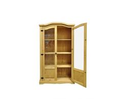 Sino-Living PM-03 Vitrine Mexico mit 2 Glastüren, Pinie massiv, honigfarben gewachst, 186 x 42 x 104 cm