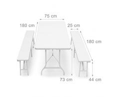 Relaxdays Bierzeltgarnitur klappbar Bastian, 3-teiliges Gartenmöbel Set, einfarbig, H x B x T: 73 x 180 x 75 cm, weiÃ