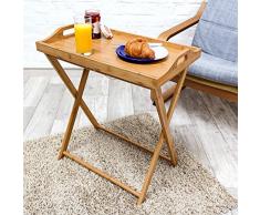 Relaxdays 10019136 Tabletttisch Bambus HBT 63,5 x 55 x 35 cm Beistelltisch mit Tablett für Frühstück und mehr Klapptisch plus Küchentablett als Serviertisch, Serviertablett Butler Tisch aus Holz, natur